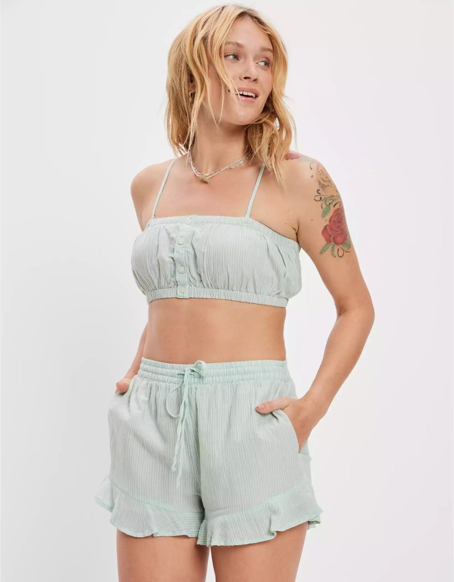 Shorts American Eagle AE Ruffle Vert Femme | GEG-81220087